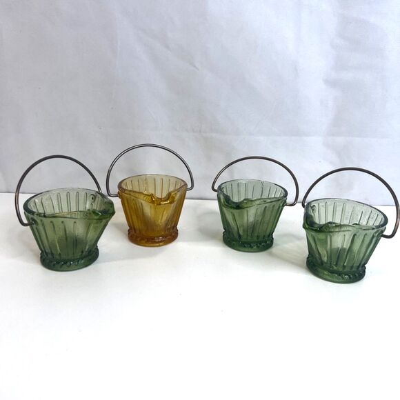 VTG Hazel Atlas Depression Glass Coal Bucket Ashtrays Scuttle 3 Green-1 Amber 2" - Picture 6 of 6